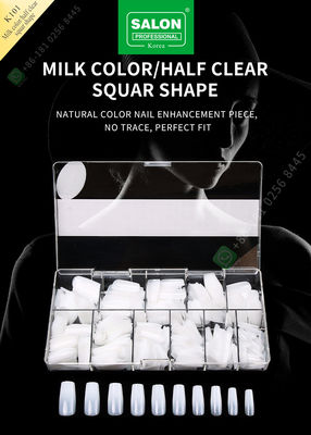Warna Susu/Bentuk Setengah Persegi Kuku Palsu Akrilik Prancis dengan Kuku Buatan ABS Kuku Palsu
