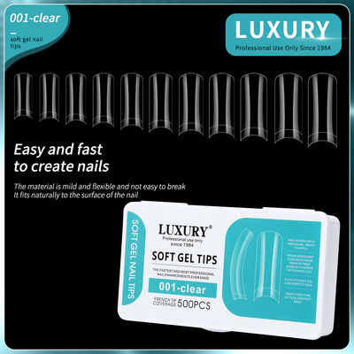 Luxury Clear Soft Gel Nail Tips Square Shape False Nails Untuk Ekstensi Kuku