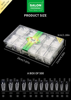 500PCS Ladder Shape Nail Tips Set Kaca Embossed Kuku Palsu dengan Storage Box Kit Seni Kuku Akrilik untuk Salon