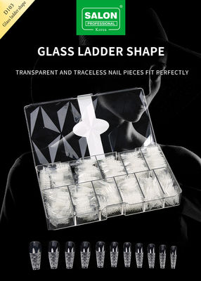 500PCS Ladder Shape Nail Tips Set Kaca Embossed Kuku Palsu dengan Storage Box Kit Seni Kuku Akrilik untuk Salon