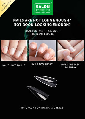 Long Soft Gel Almond pada Kuku 12 Ukuran Bentuk tajam Tips Kuku Akrilik untuk Ekstensi Kuku