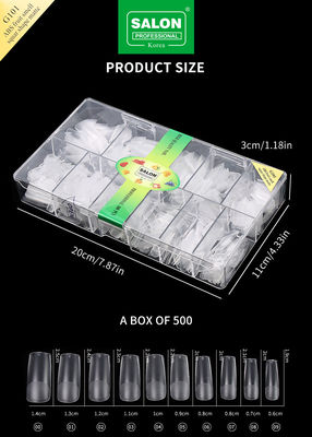 Full Matte Clear Acrylic Fake Nail Medium Square Press on Nails for Nail Extension Alat Manicure