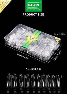 Professional ABS Sharp Shape Fake Nails Full Clear Acrylic Fake Nail Tips 12 Ukuran Untuk DIY Rumah