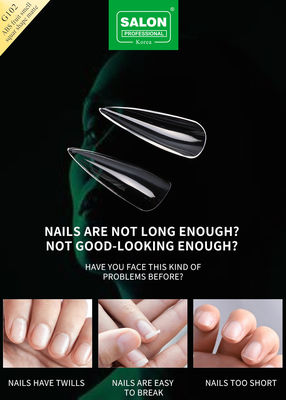 Professional ABS Sharp Shape Fake Nails Full Clear Acrylic Fake Nail Tips 12 Ukuran Untuk DIY Rumah
