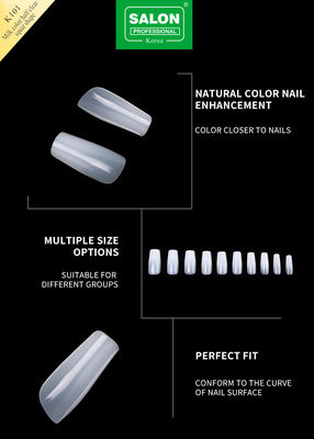 Desain Mewah Disesuaikan Penutup Lengkap Artificial Nail Tips Tekan Pada Kuku Warna Susu Square Kuku Palsu